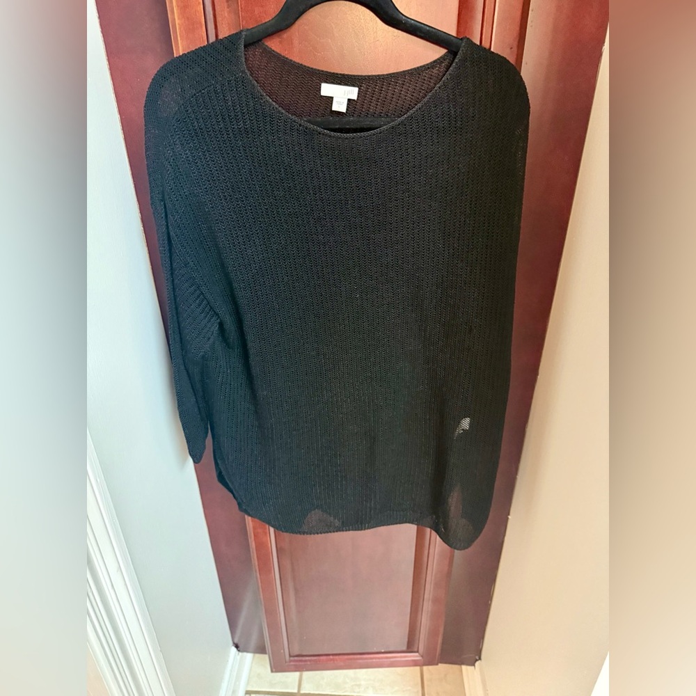 EUC: J.Jill Black Sheer Knit Tunic Sweater Top Size Large